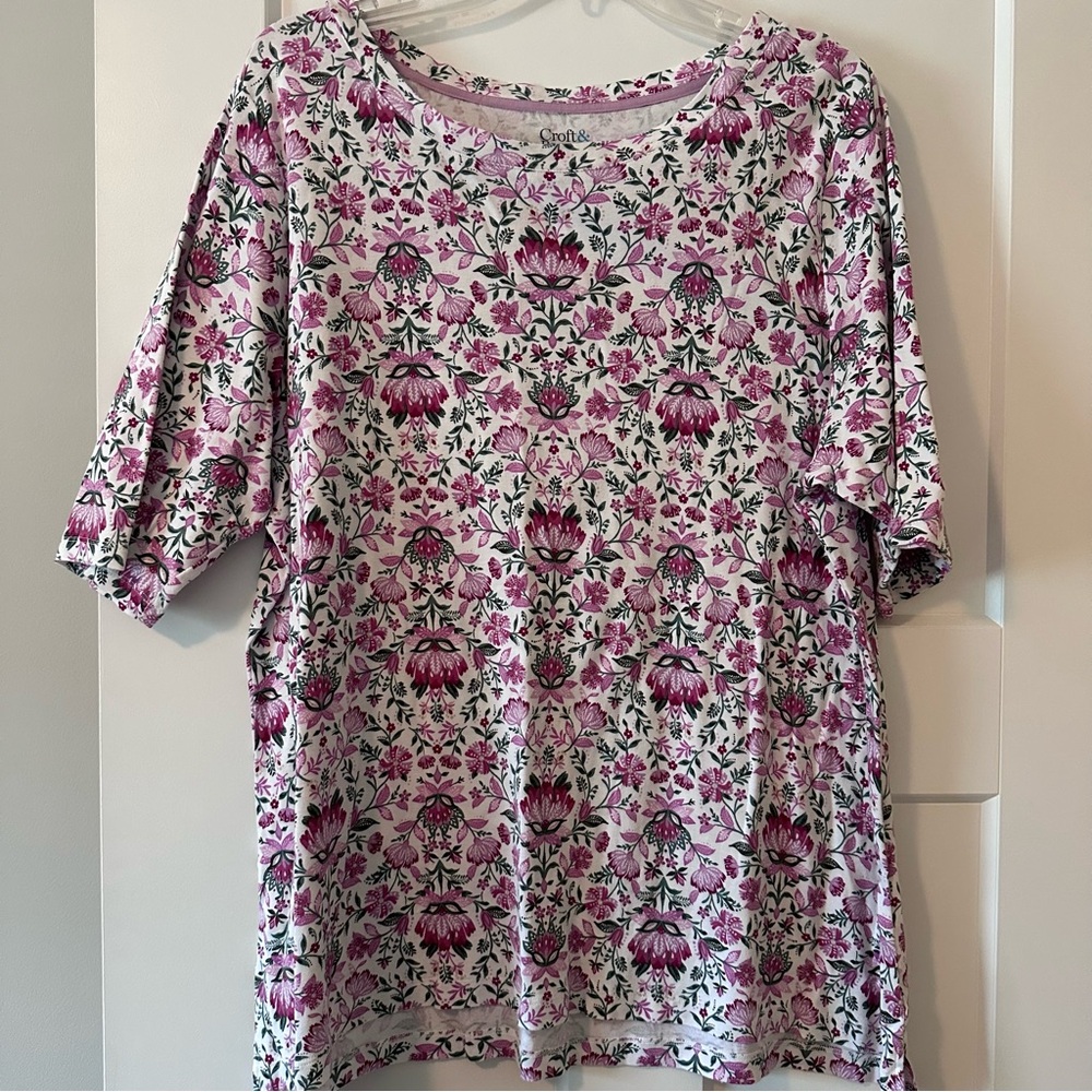 Croft & Barrow Pink Floral Cotton Top Short Sleeve Size 1X